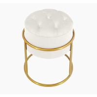 Puff Banqueta Estofado Decorativo Base De Ferro Capitonê Suede Branco Eli Móveis E Decoração - 1