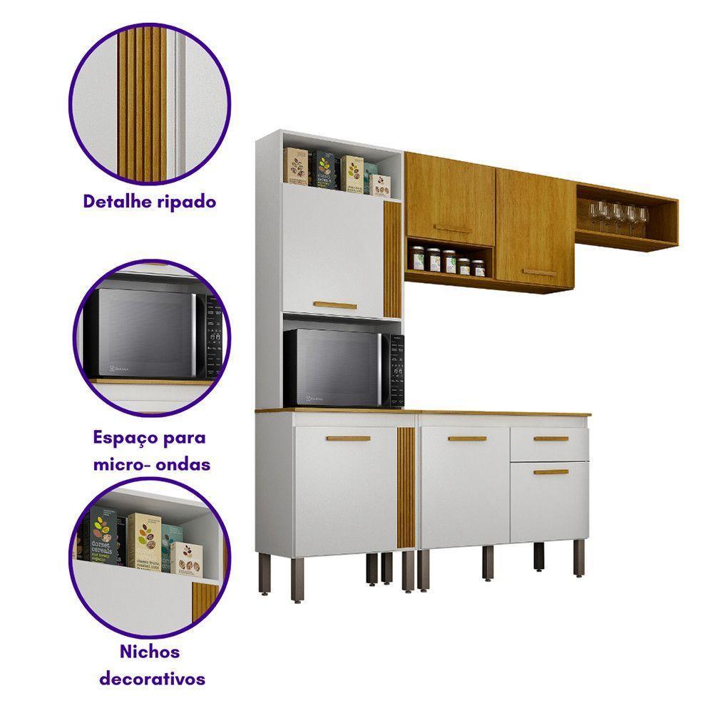 Cozinha Compacta Liza 6 Portas 1 Gaveta Nicho Ripado Mobilihouse Cinamomo Com Branco Acetinado - 3
