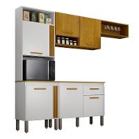 Cozinha Compacta Liza 6 Portas 1 Gaveta Nicho Ripado Mobilihouse Cinamomo Com Branco Acetinado - 1