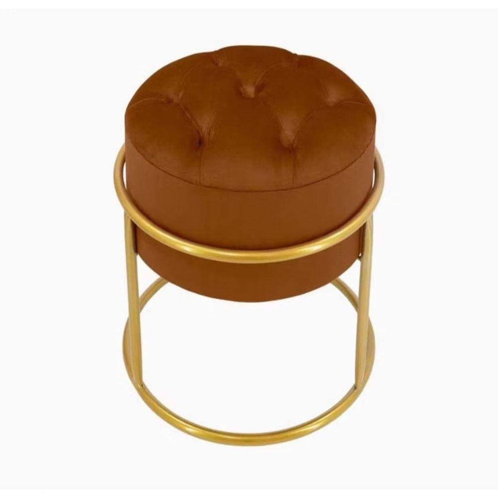 Kit 2 Puff Banqueta Estofado Decorativo Base De Ferro Capitonê Suede Terra Cota Eli Móveis E Decoração - 2