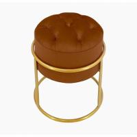 Kit 2 Puff Banqueta Estofado Decorativo Base De Ferro Capitonê Suede Terra Cota Eli Móveis E Decoração - 2