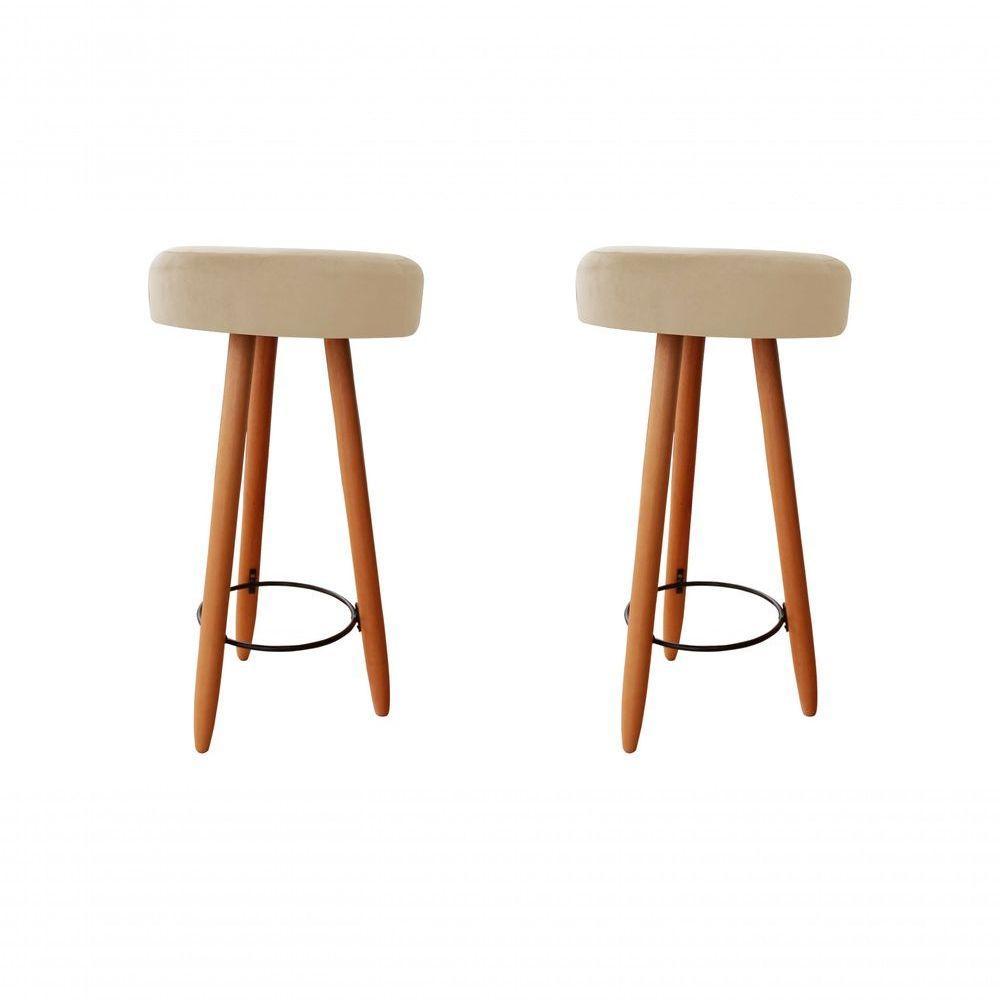 Kit Duas Banqueta Alta Para área Gourmet Balcão Pés Palito Linho Bege Eli Móveis E Decoração - 1