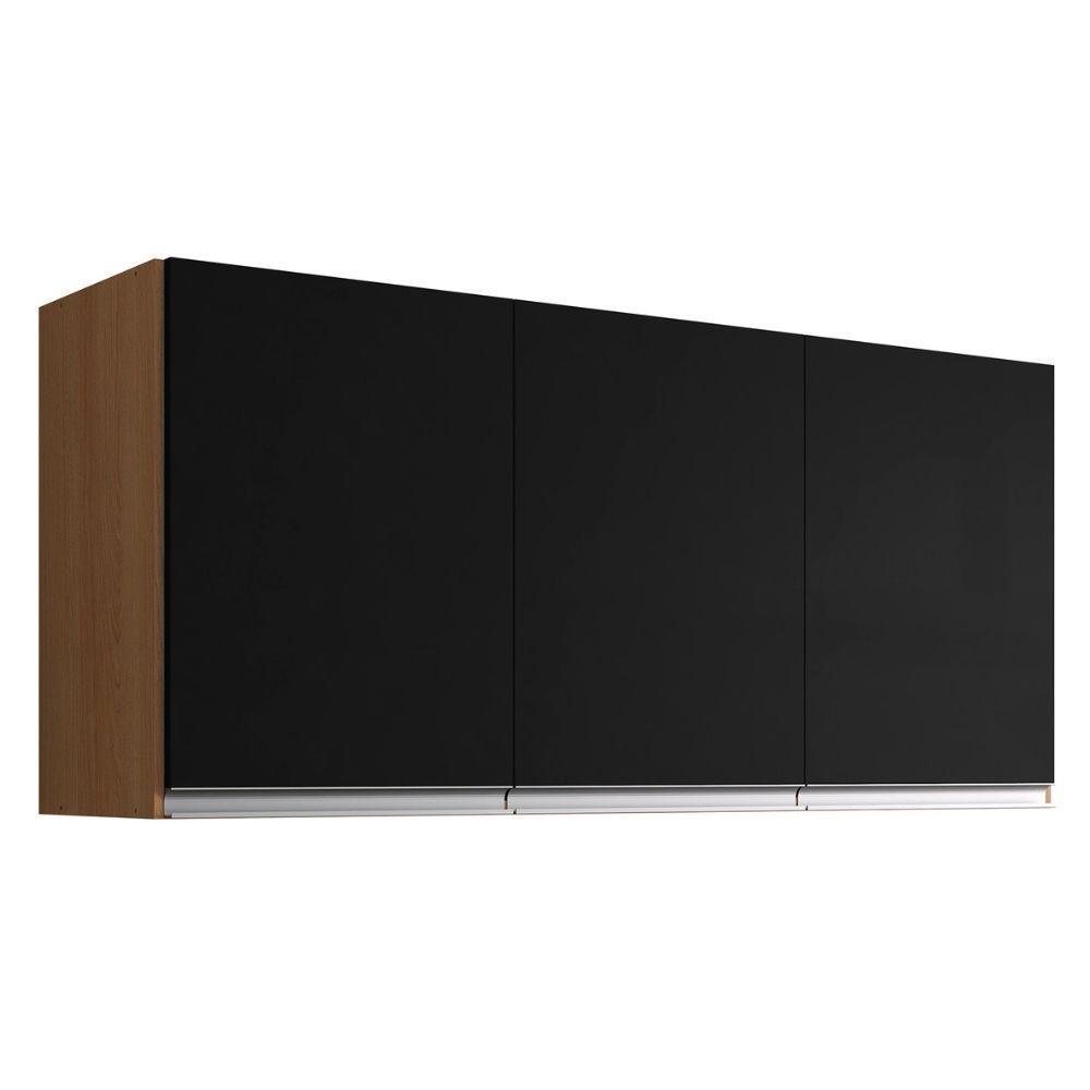 Armário Aéreo Andréia 120 Cm 3 Portas Amendoa Preto Ajl - 1