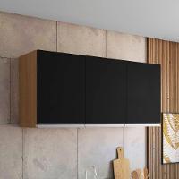 Armário Aéreo Andréia 120 Cm 3 Portas Amendoa Preto Ajl - 3