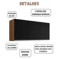 Armário Aéreo Andréia 120 Cm 3 Portas Amendoa Preto Ajl - 4