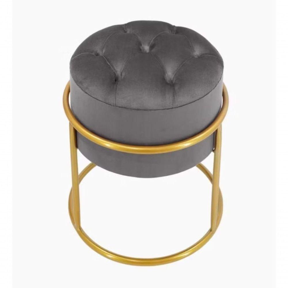 Puff Banqueta Estofado Decorativo Base De Ferro Capitonê Suede Grafite Eli Móveis E Decoração - 1