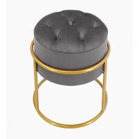 Puff Banqueta Estofado Decorativo Base De Ferro Capitonê Suede Grafite Eli Móveis E Decoração - 1