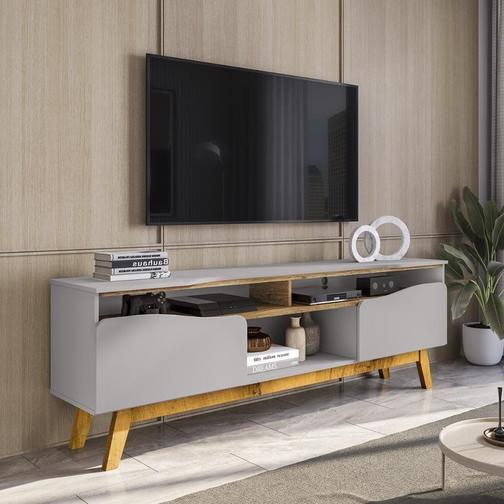 Rack Ilhabela Tv 75 Polegadas Com 2 Porta Pés Madeira Maciça Off White/cinamomo - 4