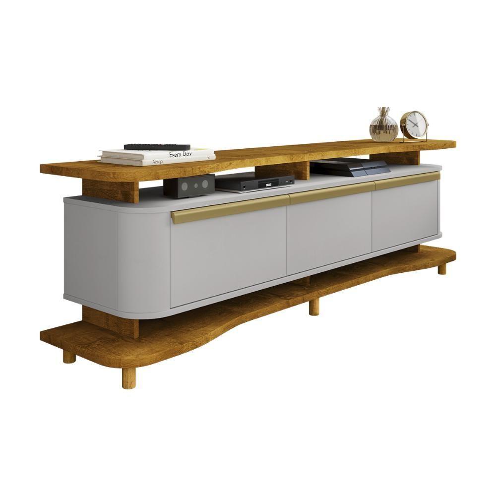 Rack Guarapari Tv 75 Polegadas Com Pés De Madeira Maciça Naturale/off White - 1