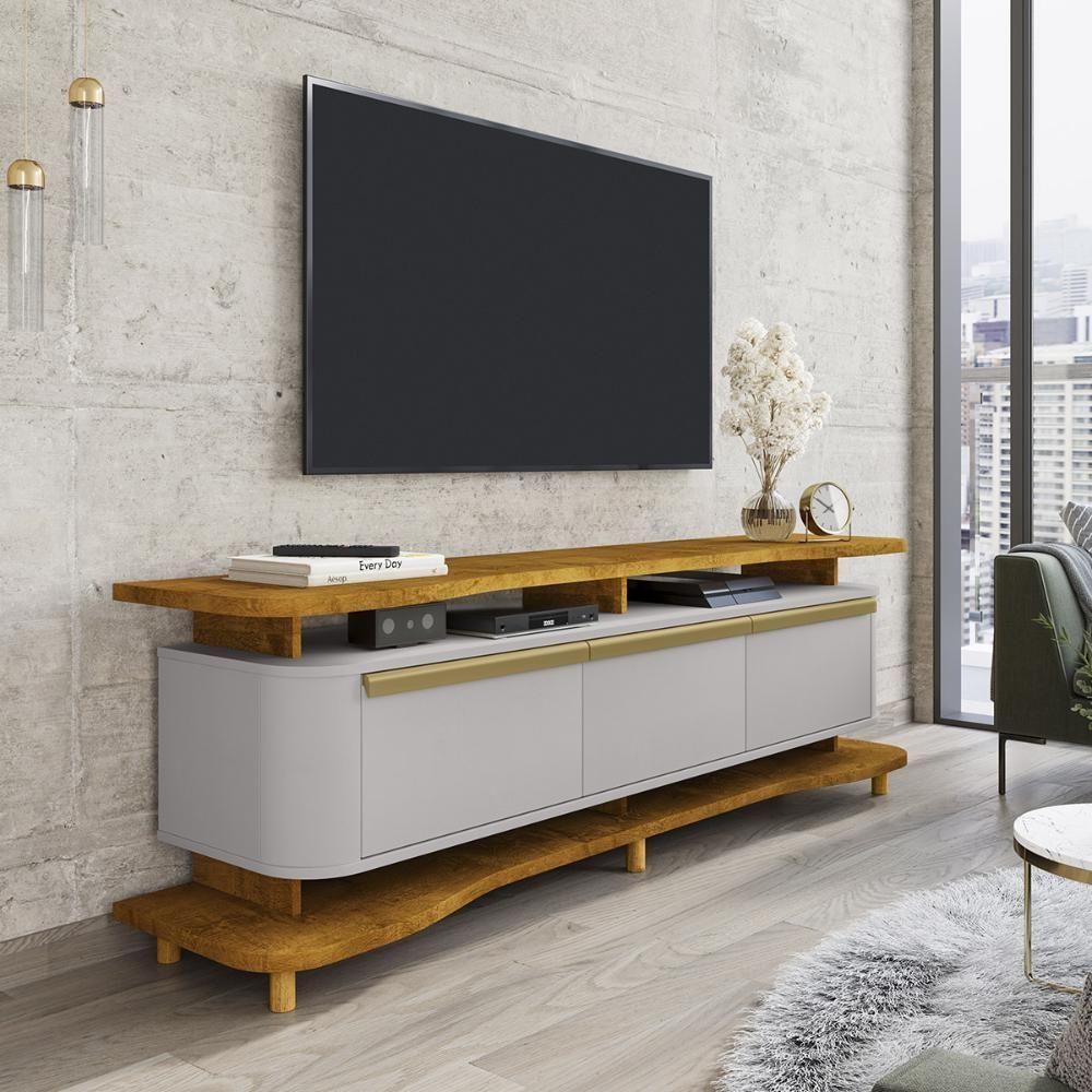 Rack Guarapari Tv 75 Polegadas Com Pés De Madeira Maciça Naturale/off White - 3