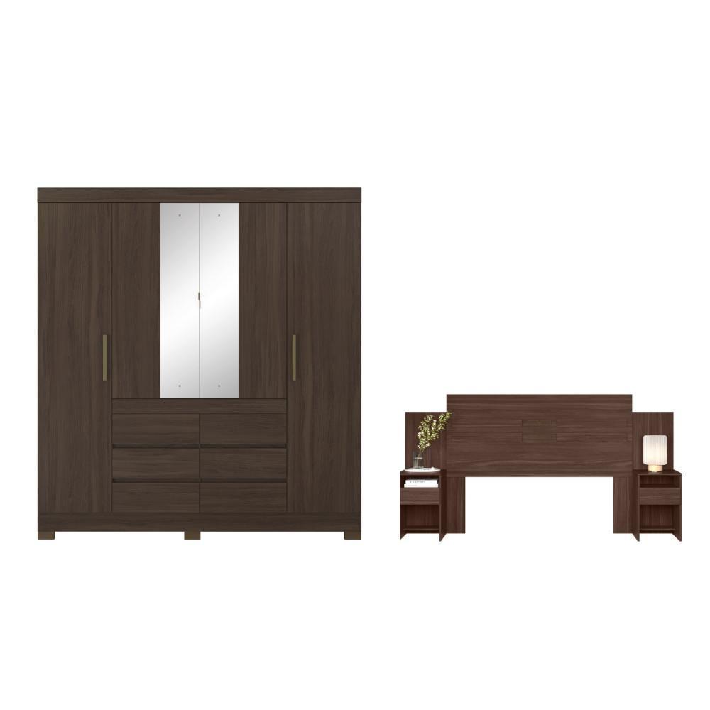 Jogo Guarda Roupa 4 Portas E Cabeceira Andorra Cafe Touch - 1