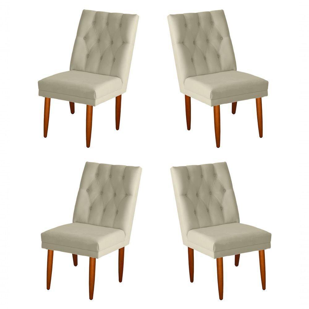 Jogo 04 Cadeiras De Jantar Estofada Cozinha Paris Suede Porcelana Eli Móveis - 1