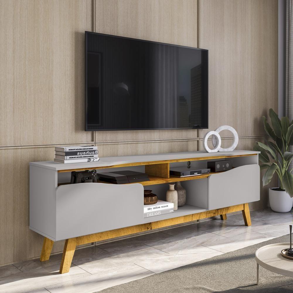 Rack Ilhabela Tv 75 Polegadas Com 2 Porta Pés Madeira Maciça Off White/naturale - 2