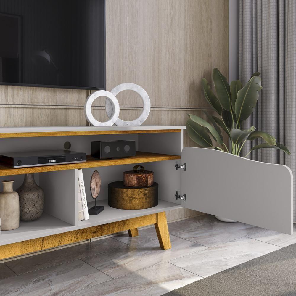Rack Ilhabela Tv 75 Polegadas Com 2 Porta Pés Madeira Maciça Off White/naturale - 3