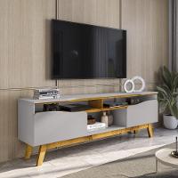 Rack Ilhabela Tv 75 Polegadas Com 2 Porta Pés Madeira Maciça Off White/naturale - 2