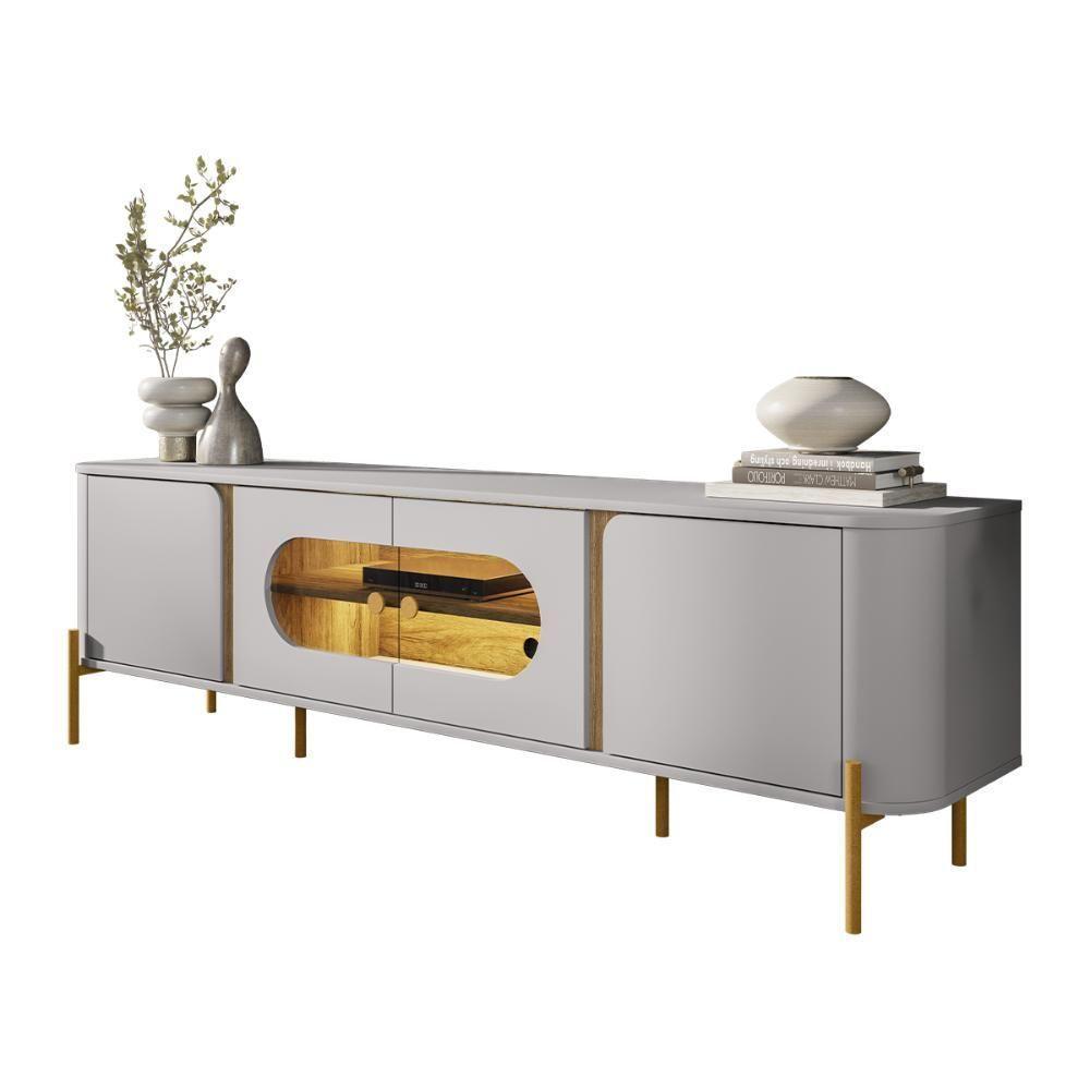 Rack Juquehy Tv 75 Polegadas Com 4 Portas E Pés Em Aço Off White/cinamomo - 1