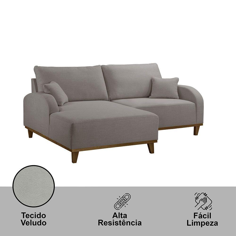 Sofá Albano Veludo 185 Chaise Lado Esquerdo Meu Sofá Online B026 Veludo Prata - 2