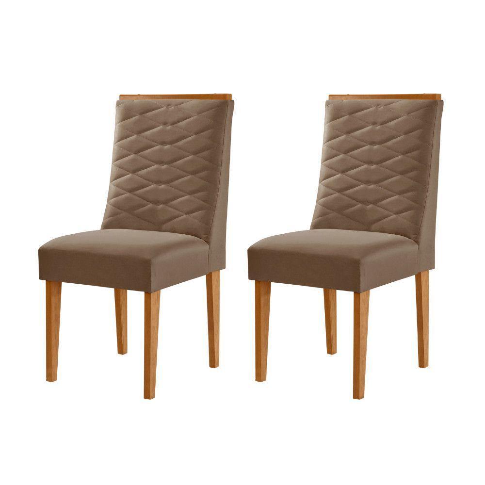 Conjunto Com 2 Cadeiras MDF Eloise Para Sala De Jantar Moderna Veludo Capuccino/Naturalle - 1