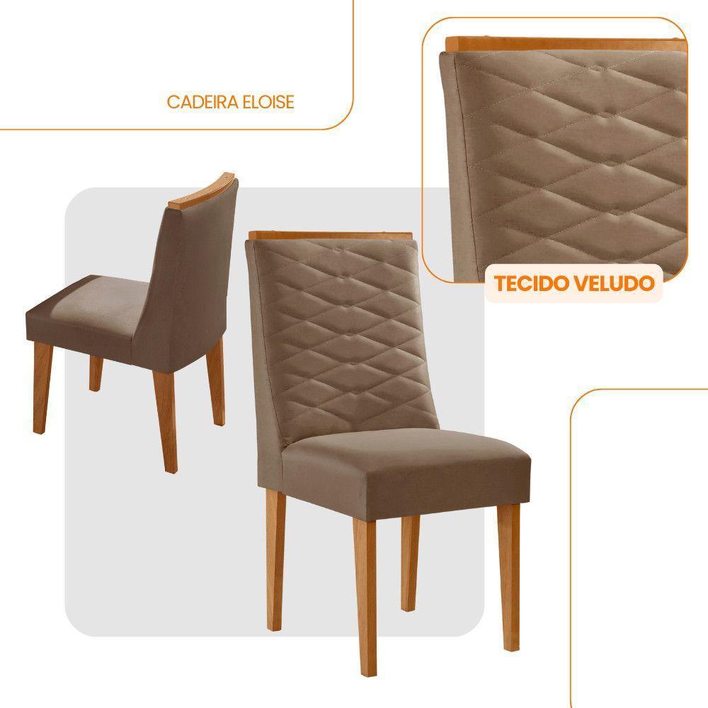 Conjunto Com 2 Cadeiras MDF Eloise Para Sala De Jantar Moderna Veludo Capuccino/Naturalle - 2