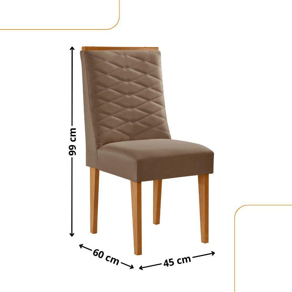 Conjunto Com 2 Cadeiras MDF Eloise Para Sala De Jantar Moderna Veludo Capuccino/Naturalle - 3