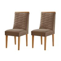 Conjunto Com 2 Cadeiras MDF Eloise Para Sala De Jantar Moderna Veludo Capuccino/Naturalle - 1