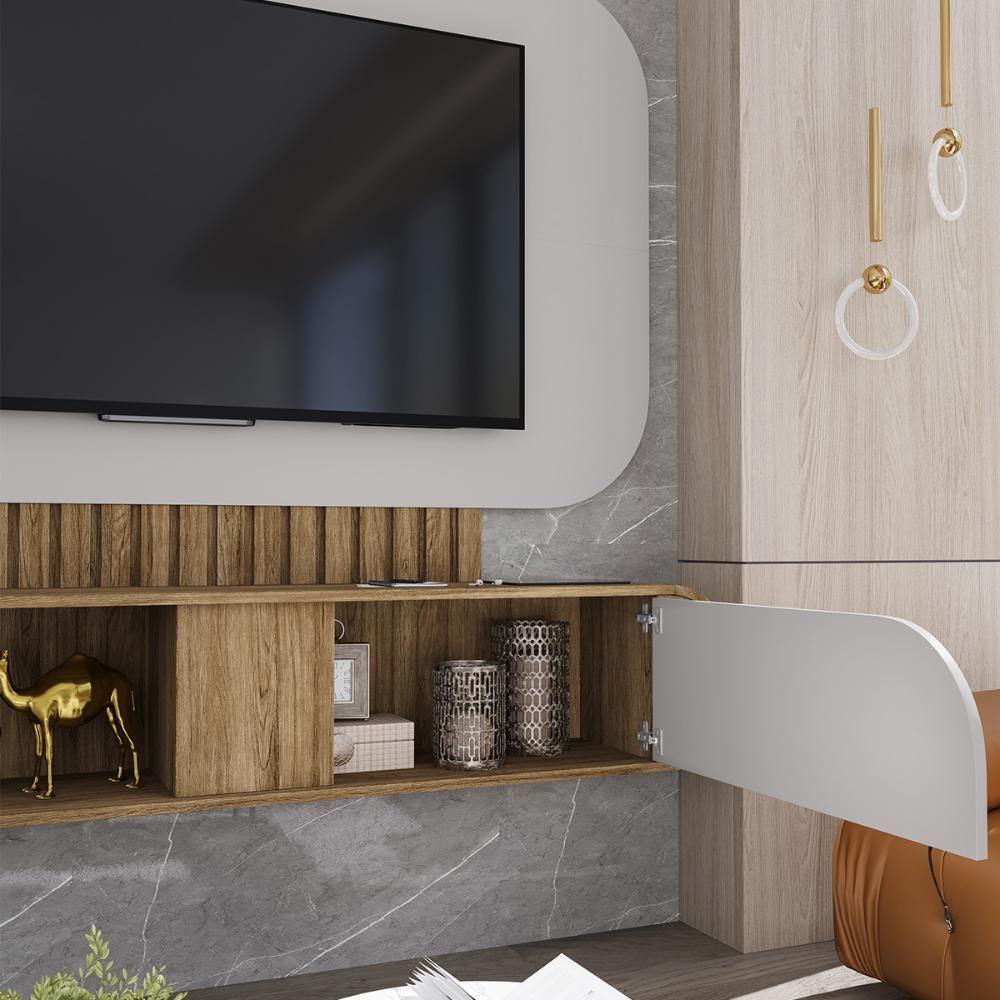 Painel Suspenso Jurere Sala Tv Até 55 Polegadas 1 Porta Cinamomo/off White - 4