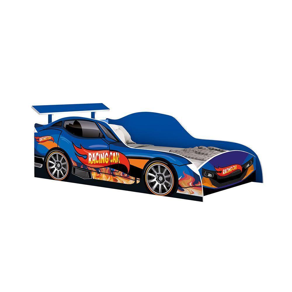 Cama Carro Racing Solteiro Para Meninos Mdf - Racing Car Relâmpago Azul - 3