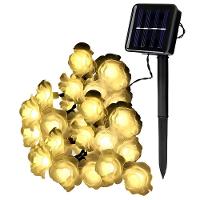 Grinalda Cordão Luzes Solares Rosas Dourada Jardim 20 Leds - 1