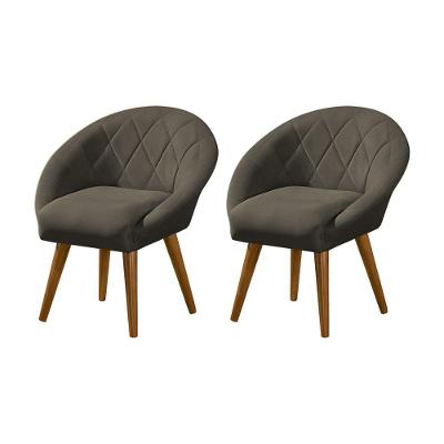 Kit 2 Poltronas Decorativa Canastra Estofada Linho Marrom Café Pés Palito Em Madeira Maciça