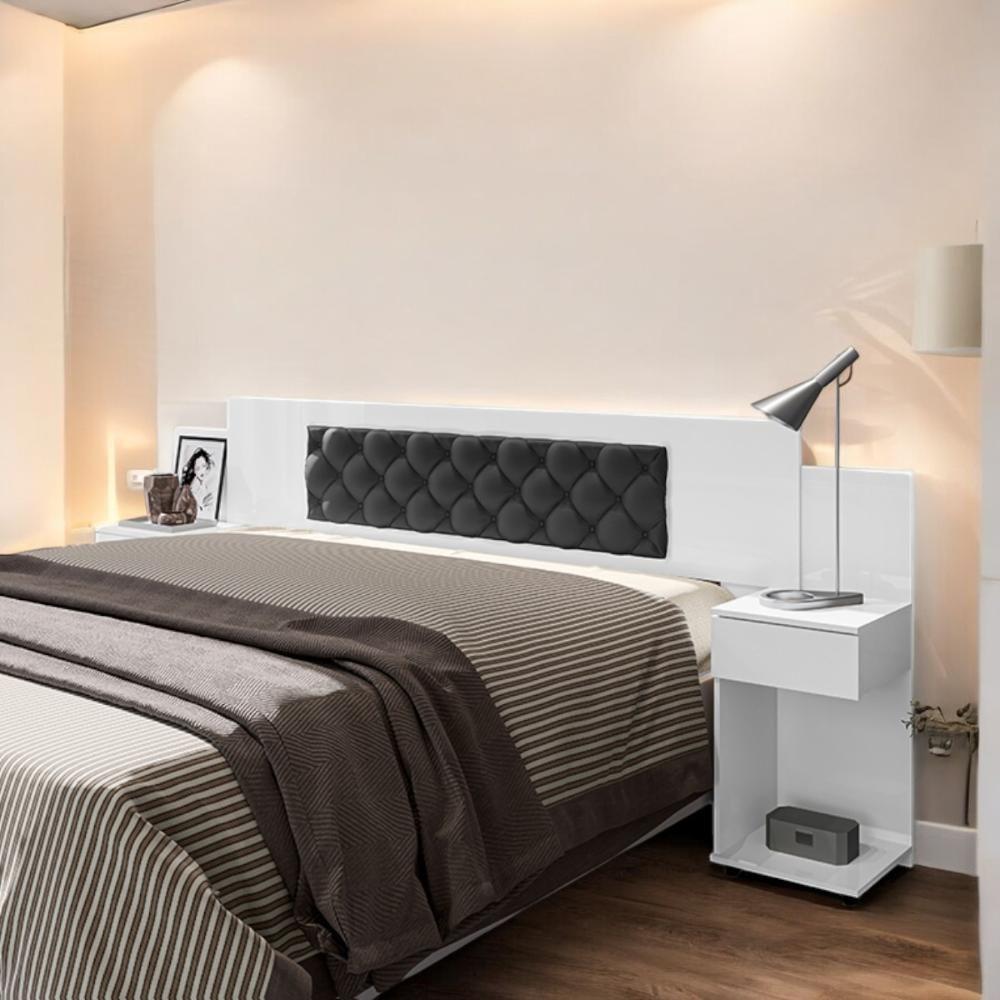 Cabeceira Ajustável Bruna Branca Com Capitonê Preto - 1