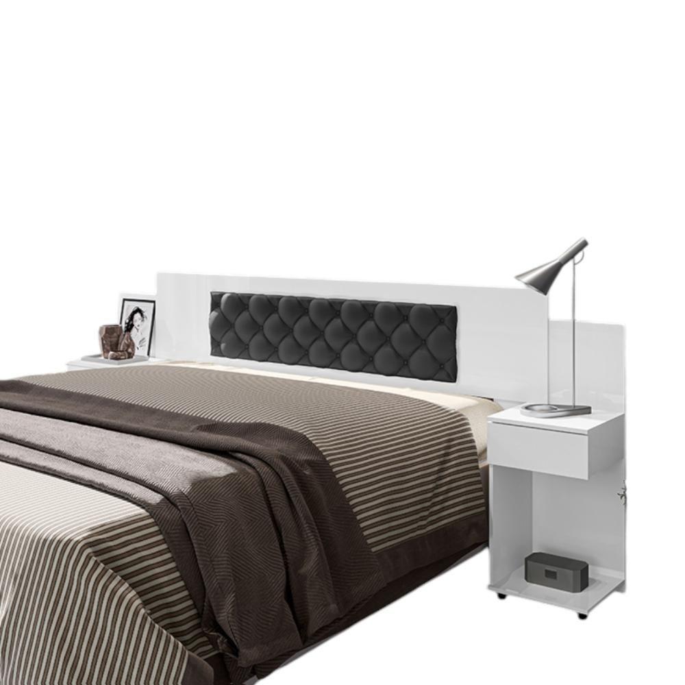 Cabeceira Ajustável Bruna Branca Com Capitonê Preto - 3