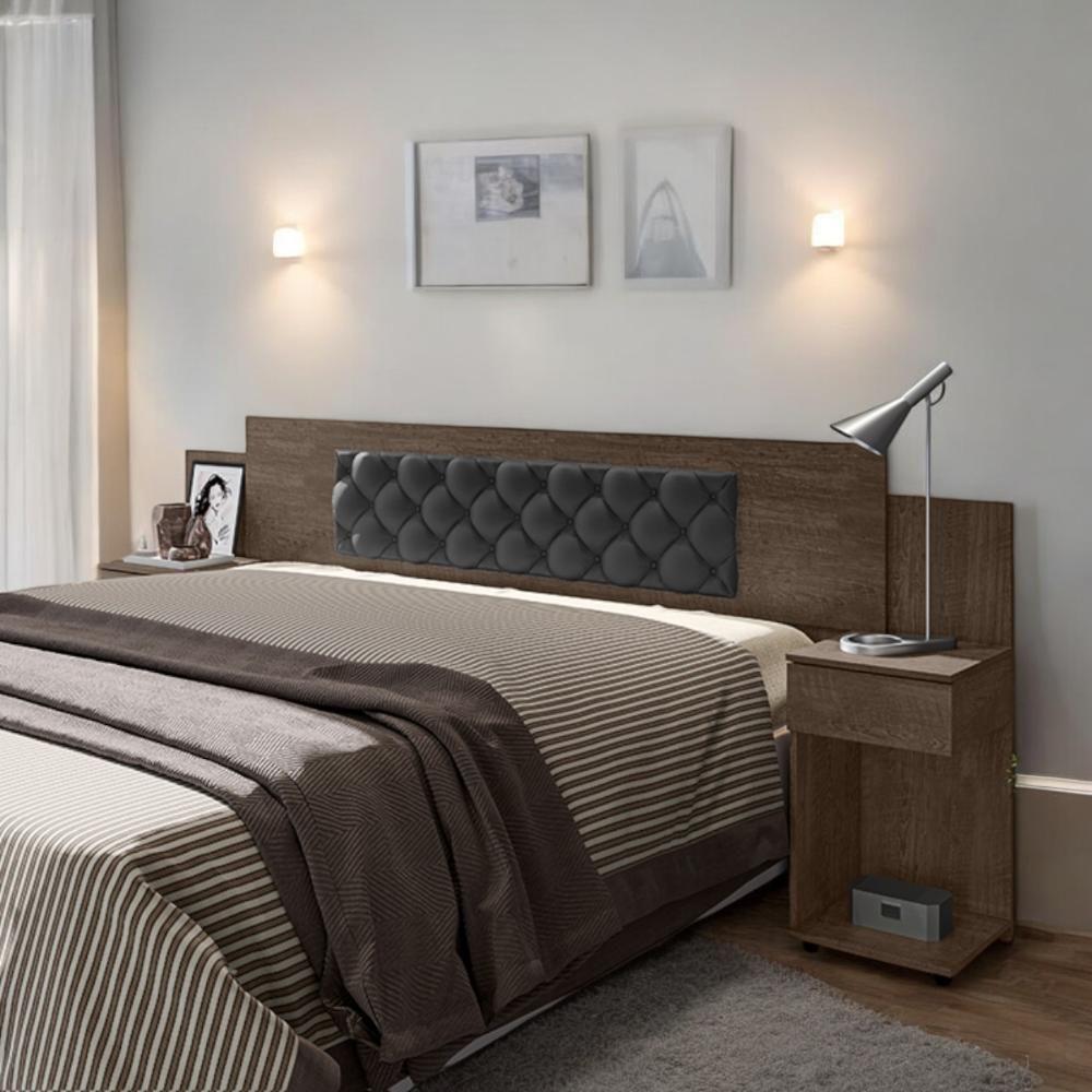 Cabeceira Ajustável Bruna Chocolate Com Capitonê Preto - 1