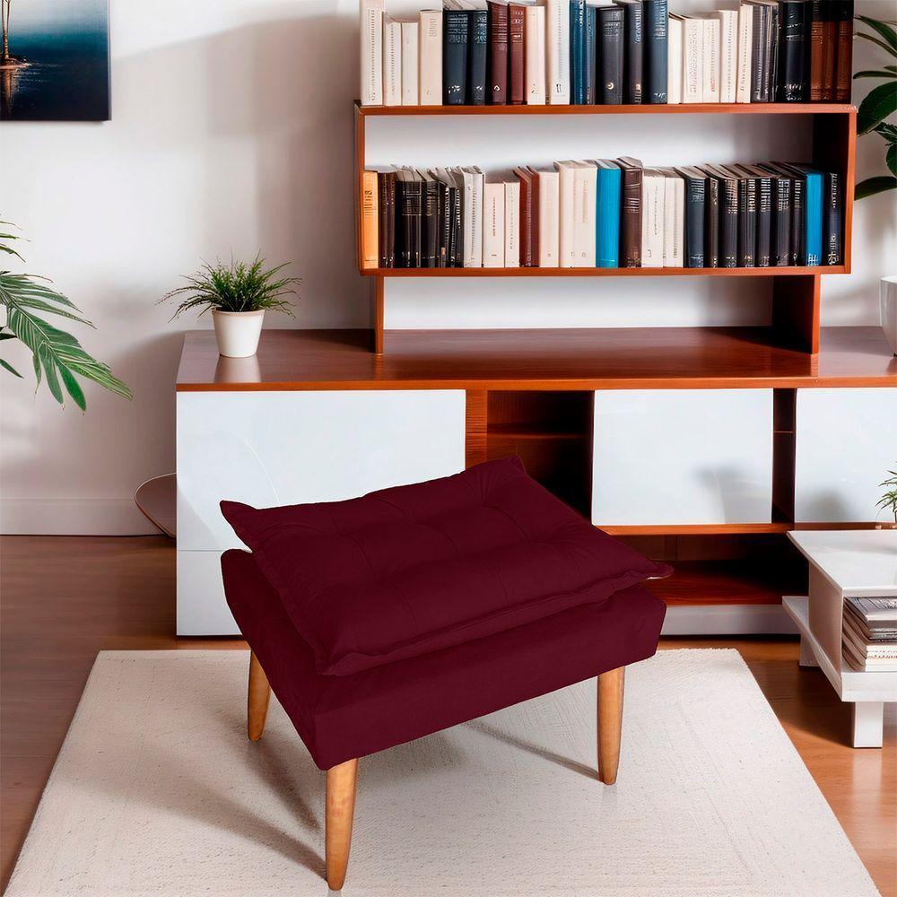 Puff Para Sala E Quarto Madeira Decorativo Opala Suede Bordo - 4