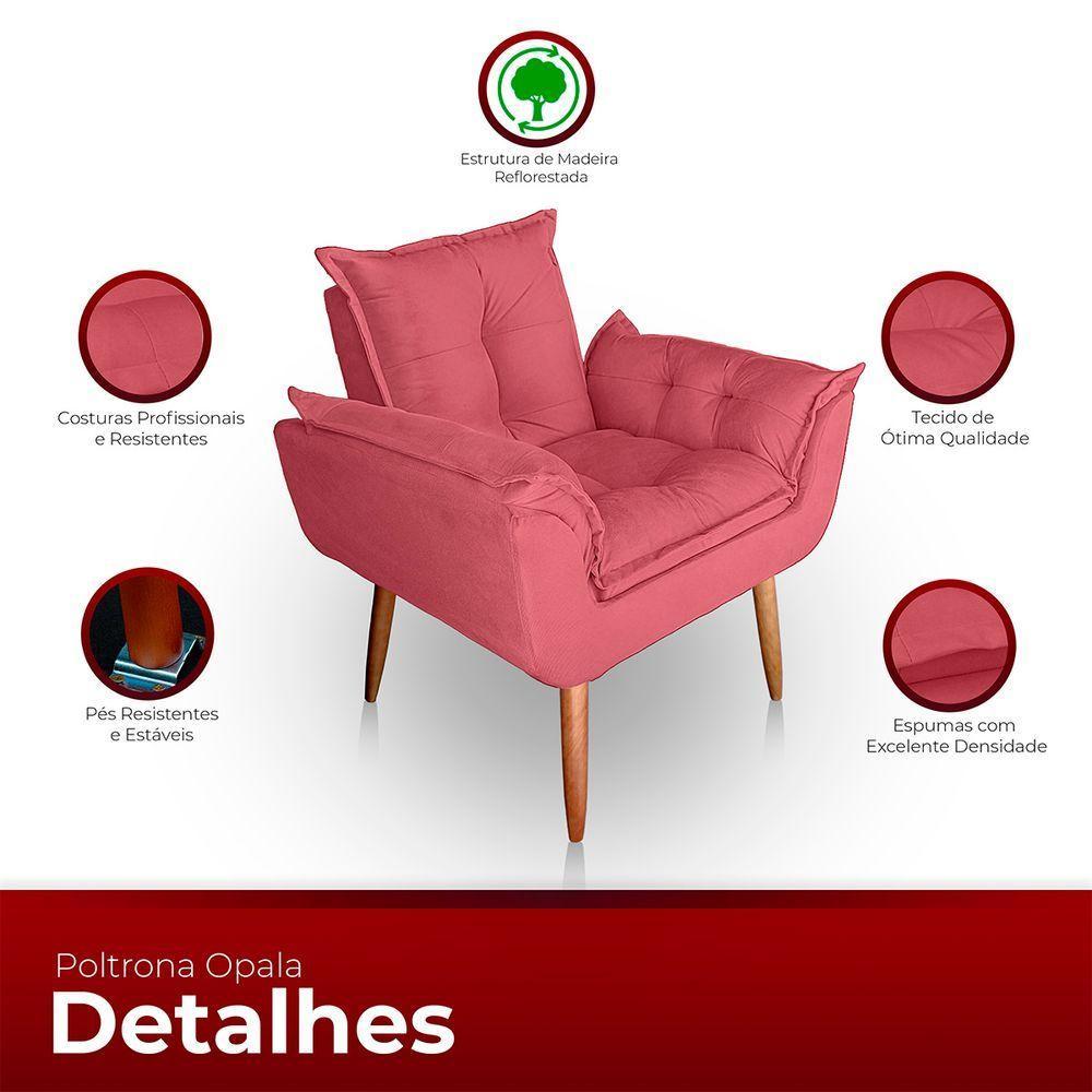 Kit 02 Poltrona Para Sala E Quarto Decorativa Opala Suede Rosa - 5