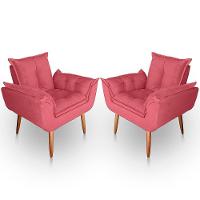 Kit 02 Poltrona Para Sala E Quarto Decorativa Opala Suede Rosa - 1