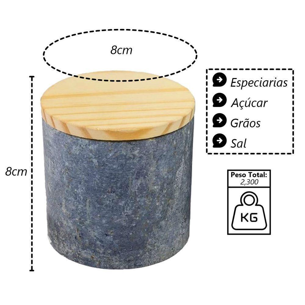 Pote Em Pedra Sabão Tampa Madeira Guardar Armazenar 8x8cm - 3