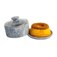 Boleira E Queijeira Em Pedra Sabão Tampa De Vidro G 13x22cm - 3