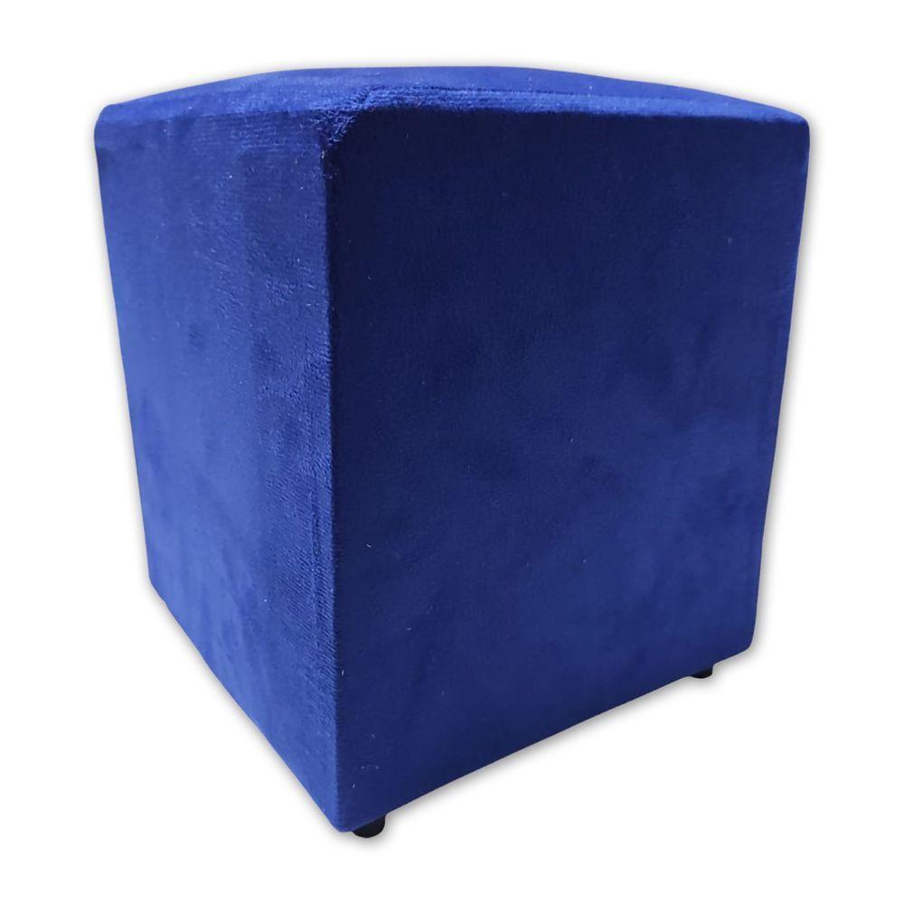 Mini Puff Banqueta Quadrado Cubo Decorativo Courino e Suede Azul Royal Suede - 1