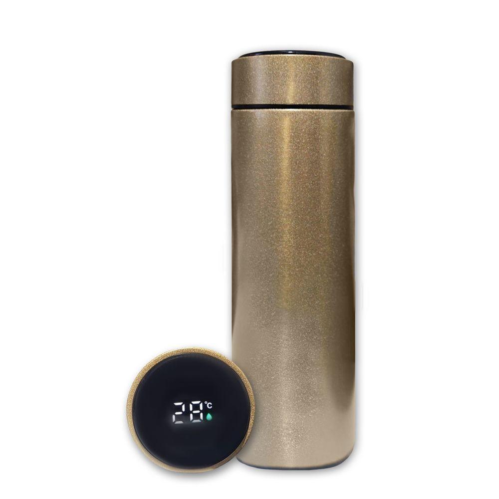 Garrafa Térmica Aço Inox Com Termômetro Digital Led 500ml Dourado - 1