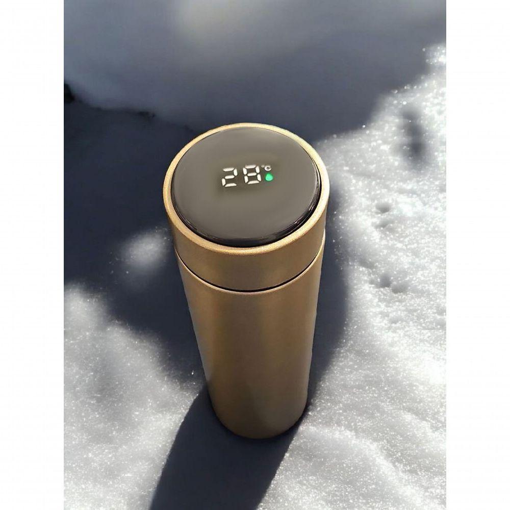 Garrafa Térmica Aço Inox Com Termômetro Digital Led 500ml Dourado - 5