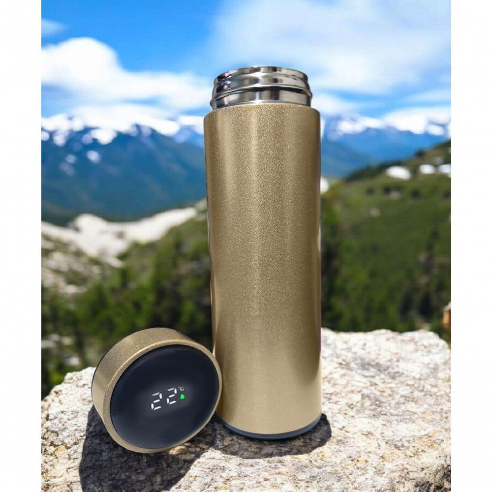 Garrafa Térmica Aço Inox Com Termômetro Digital Led 500ml Dourado - 6