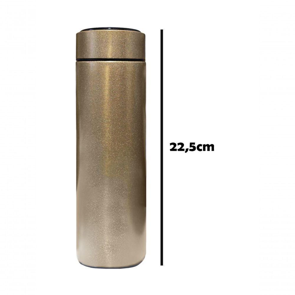 Kit 2 Garrafa Térmica Aço Inox Termômetro Digital Led 500ml Dourado - 6
