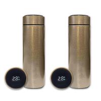 Kit 2 Garrafa Térmica Aço Inox Termômetro Digital Led 500ml Dourado - 1