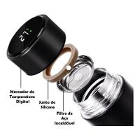 Kit 2 Garrafa Térmica Aço Inox Termômetro Digital Led 500ml Dourado - 5