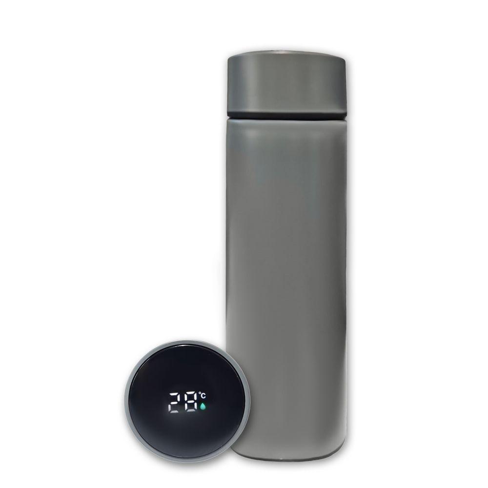 Garrafa Térmica Aço Inox Com Termômetro Digital Led 500ml Cinza - 1