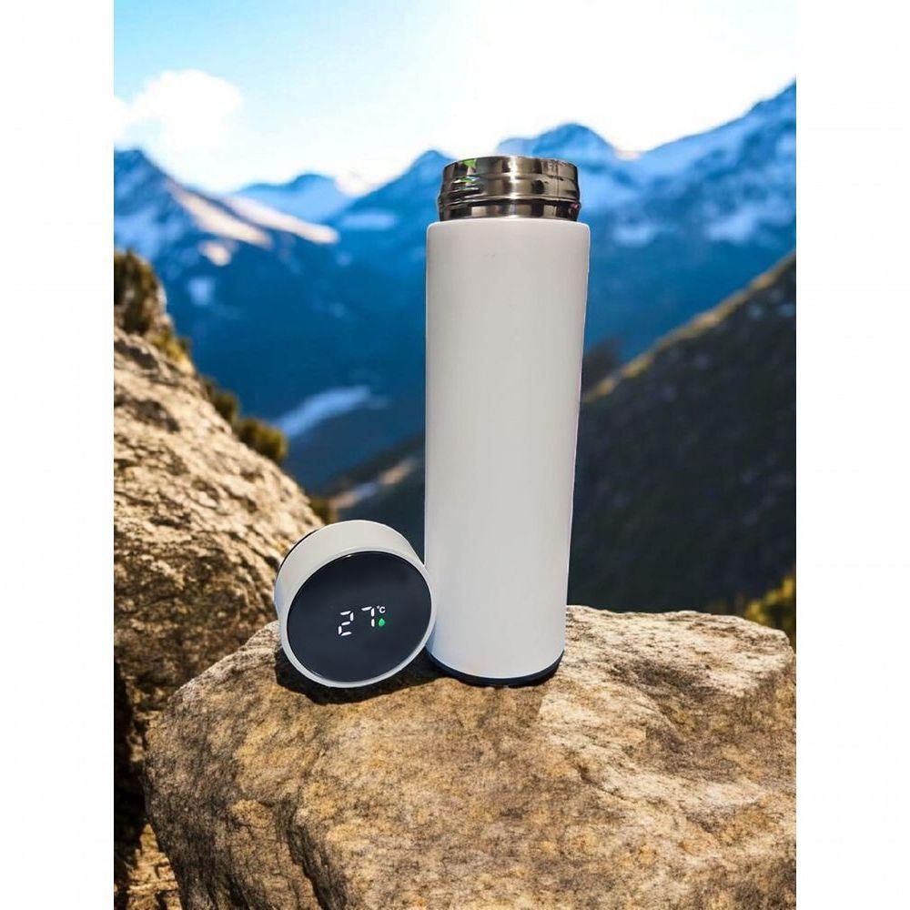 Kit 2 Garrafa Térmica Aço Inox Termômetro Digital Led 500ml Branco - 2
