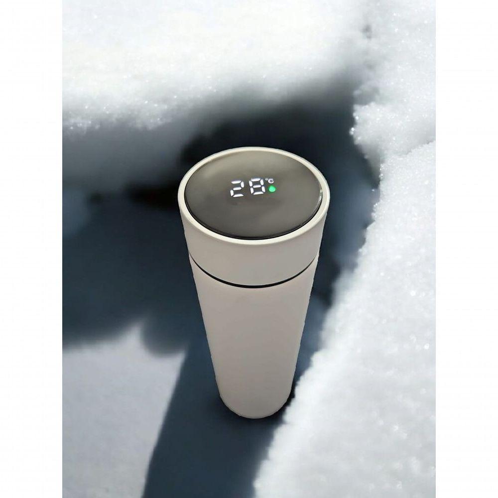 Kit 2 Garrafa Térmica Aço Inox Termômetro Digital Led 500ml Branco - 3