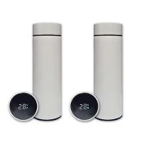 Kit 2 Garrafa Térmica Aço Inox Termômetro Digital Led 500ml Branco - 1