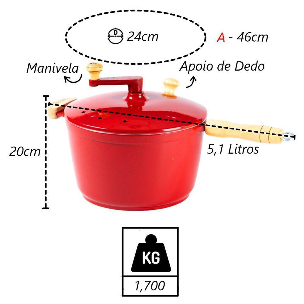Pipoqueira Alumínio Vermelha Pipoca Doce Salgada 5100ml 24cm - 2