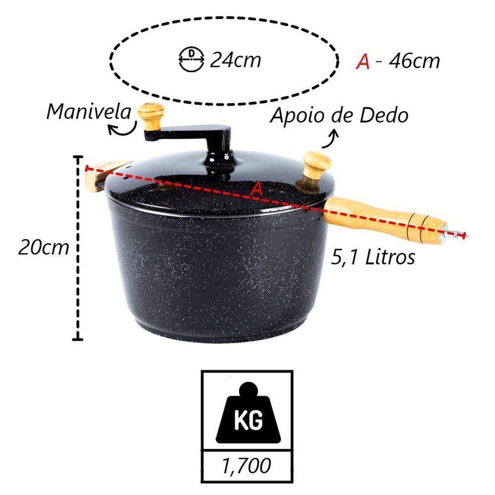 Pipoqueira Alumínio Preta Pipoca Doce Salgada 5100ml 24cm - 3